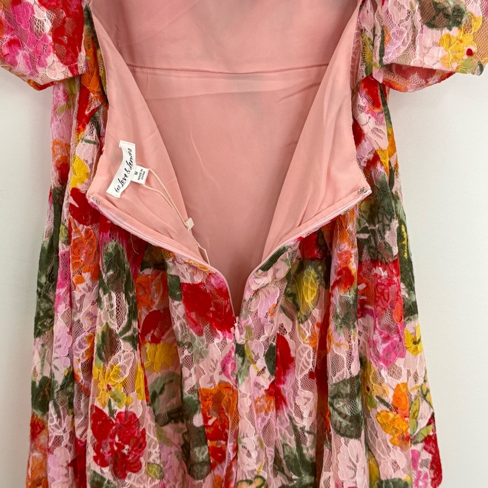 For Love & Lemons Dascha Lace Puff Sleeve Floral Dainty Mini Dress Size M NEW - Picture 12 of 16